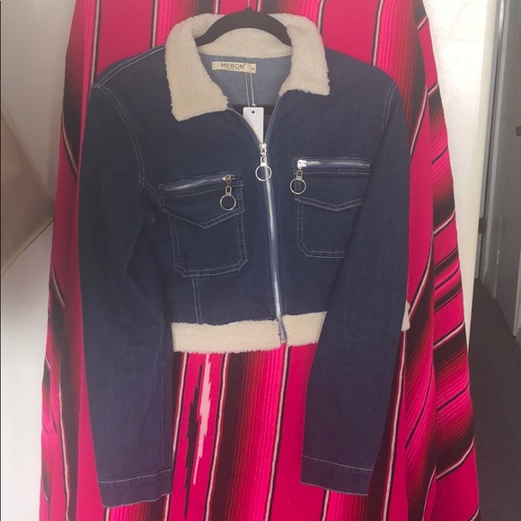 MEBON by Machine Jeans crop jean jacket with fur - Picture 2 of 6